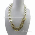 Pearl Necklace, Made of Pearl, Rhinestone and Metal, Various Sizes/Colors are Available